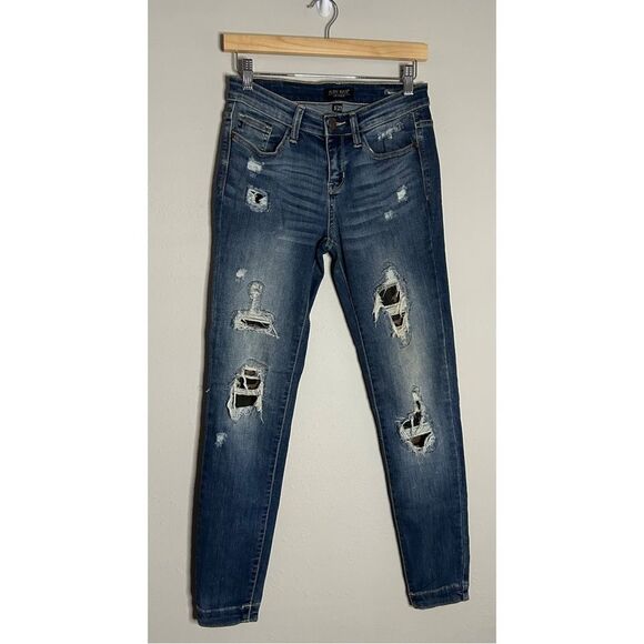 Judy Blue Skinny Fit Distressed Camo Fabric Jeans Size 5/27 - Picture 1 of 16